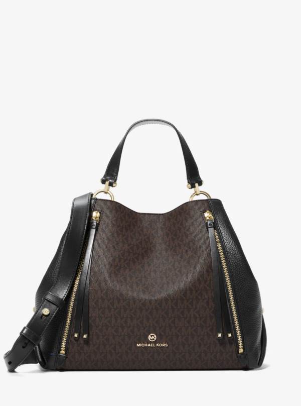Damske Prenosná Taška Michael Kors Brooklyn Large Logo and Pebbled Leather Hnede - Kabelky Michael Kors Sleva | IPWYN-1723
